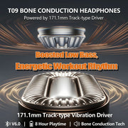 T09 Open-Ear Sports Bone Conduction Headphones, Wireless 6.0, 10H Battery, Soft Rubber Coating